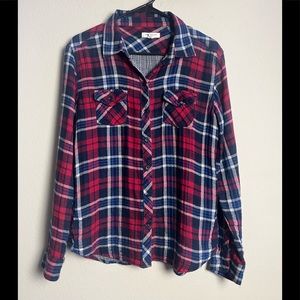 BEACH LUNCH LOUNGE MULTICOLOR RED PLAID BUTTON DOWN FLANNEL SIZE MEDIUM PREOWNED